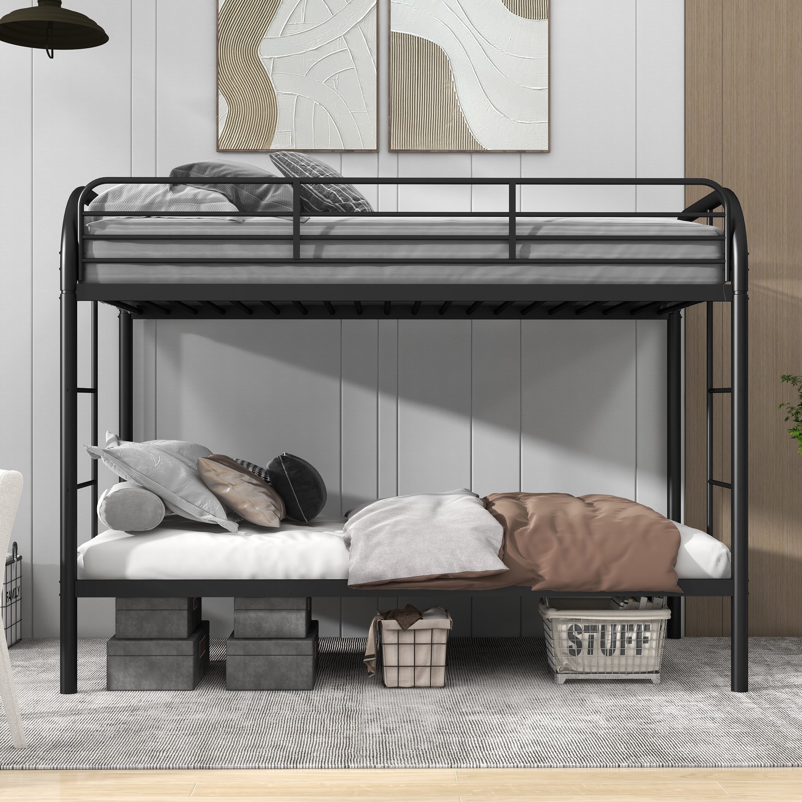 NEW Twin Over Twin House Bed Bunk Bed with Safety Protection for Dorms Apartment