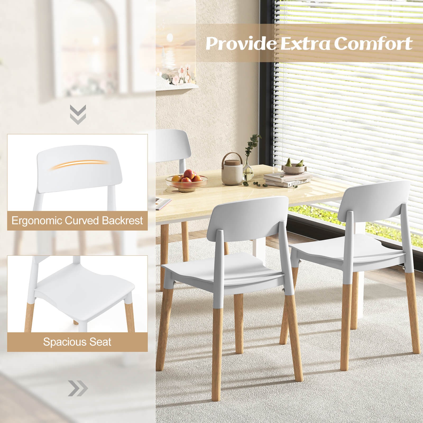 Dining Side Chairs Set of 4 w/ Ergonomic Backrest Wide Seat & Sturdy Wooden Legs