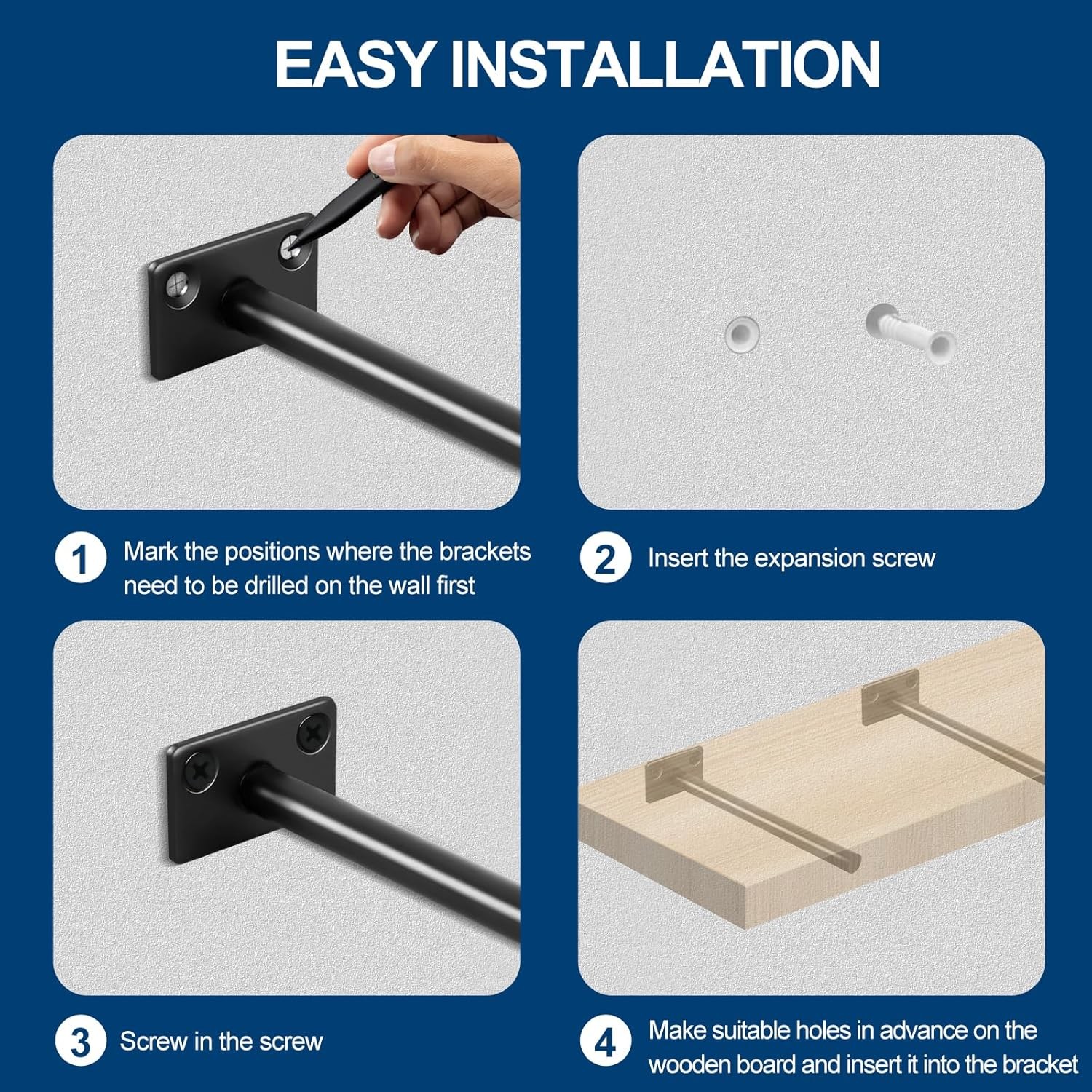 12 Pcs 6″ Black Solid Steel Floating Shelf Bracket Blind Shelf Supports – Hidden
