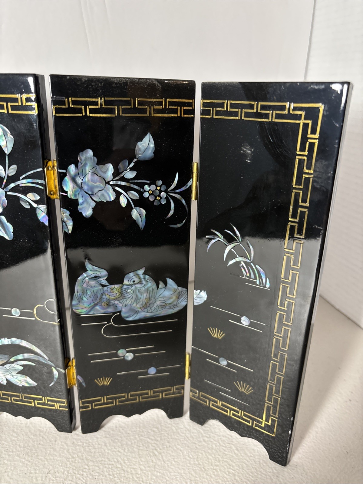 Mini Lacquer Screen Room Divider Decor Mother of Pearl Abalone Shell Tabletop