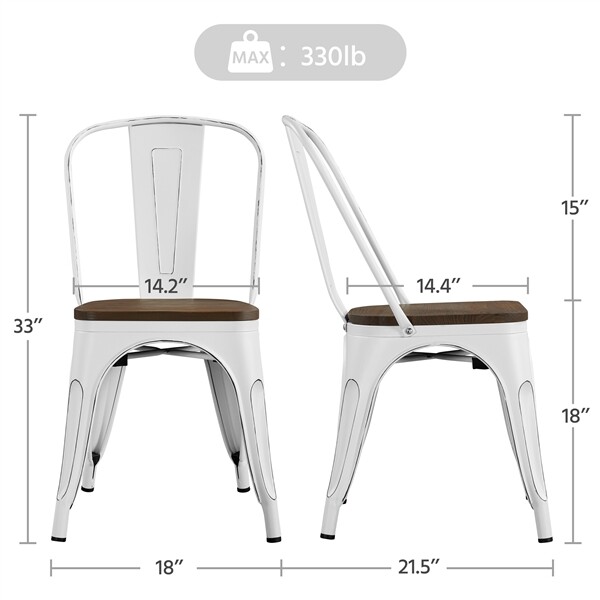 4PCS Metal Dining Chair Fir Wood Chair Stackable Wooden Seat with Backrest White