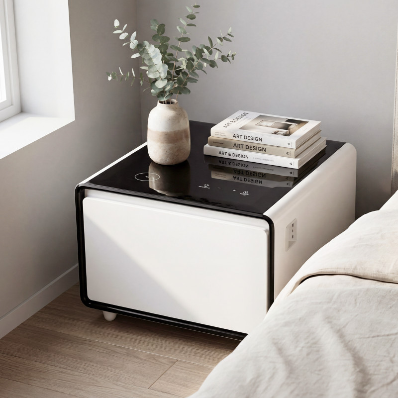 Modern Smart Coffee Side Table with Built-in Fridge Power Socket Induction Light