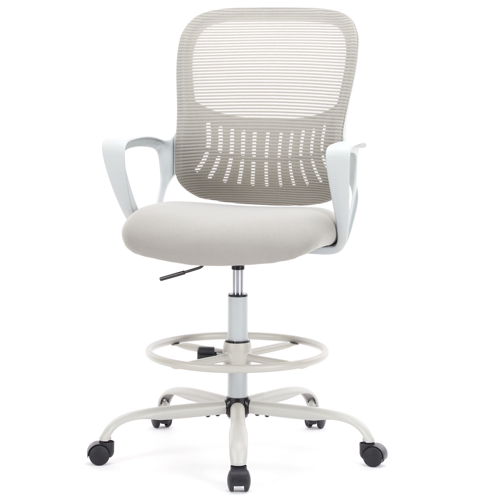 Adjustable Height Drafting Office Chair with Lumbar Support, Fixed Arms Footrest
