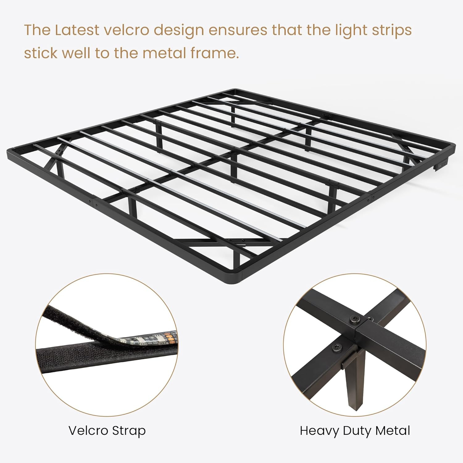 King Size Floating Bed Frame with Smart LED Lights, Black | Modern Design Metal