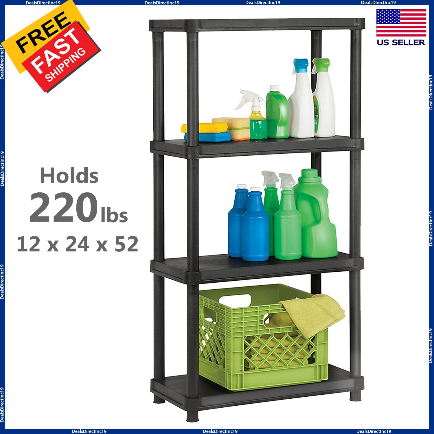 4 Tier Storage Shelves Laundry Room Plastic Shelf Shelving Unit Garage Organizer