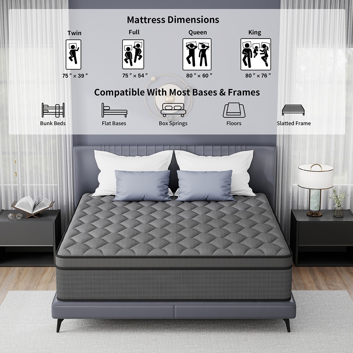 14 Inch King Size Mattress In a Box Gel Memory Foam Hybrid Spring Medium Firm