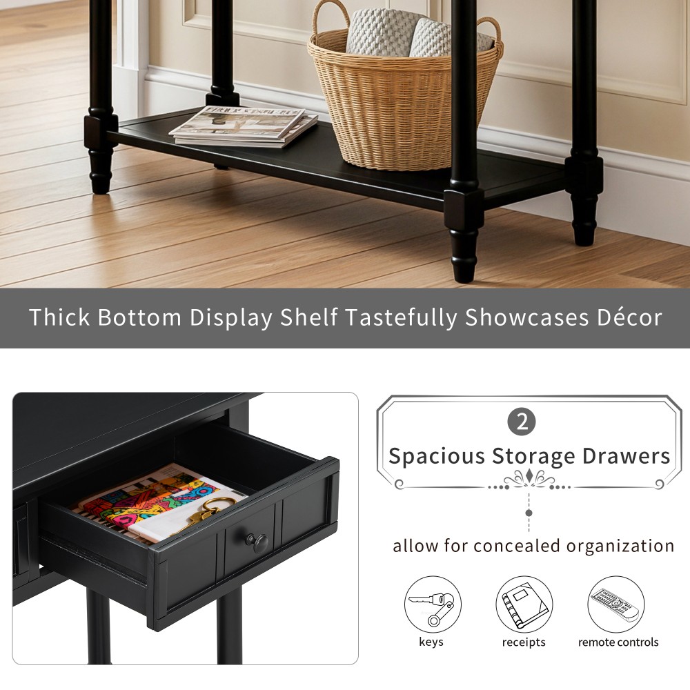 Side Table with Two Hidden Drawers and Bottom Shelf