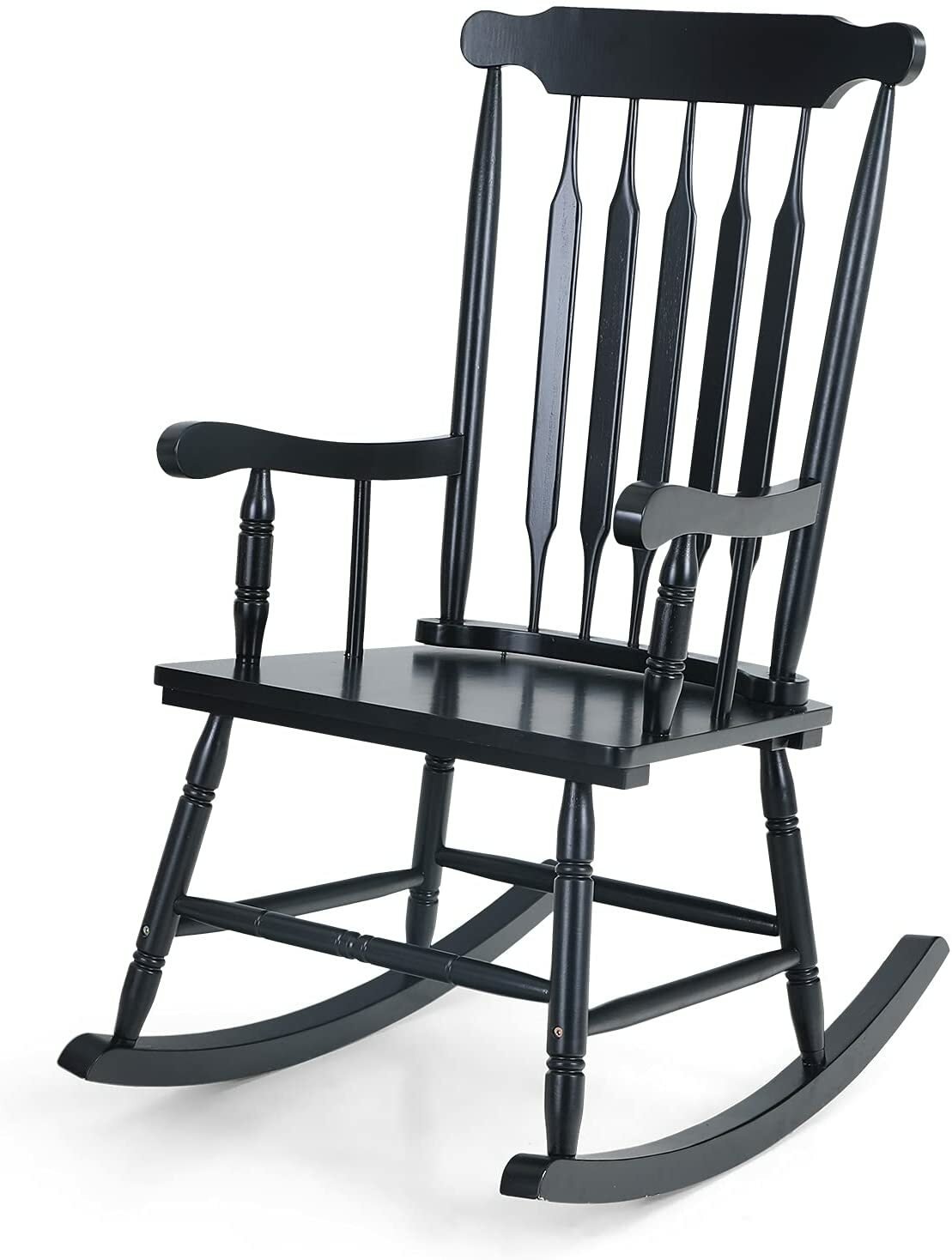 Wood Rocking Chair Oversized Acacia Wood Slat Back Rocker Chairs Support 350 lbs
