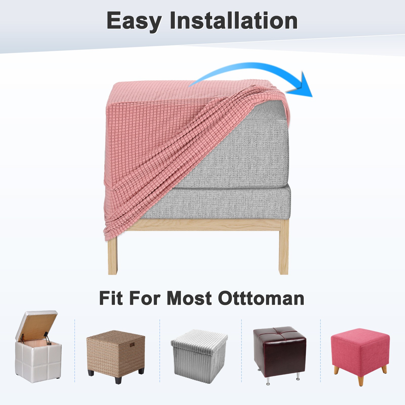 2-Pack 13″x13″x15″ Stretch Square Ottoman Slipcovers Footstool Protector Pink