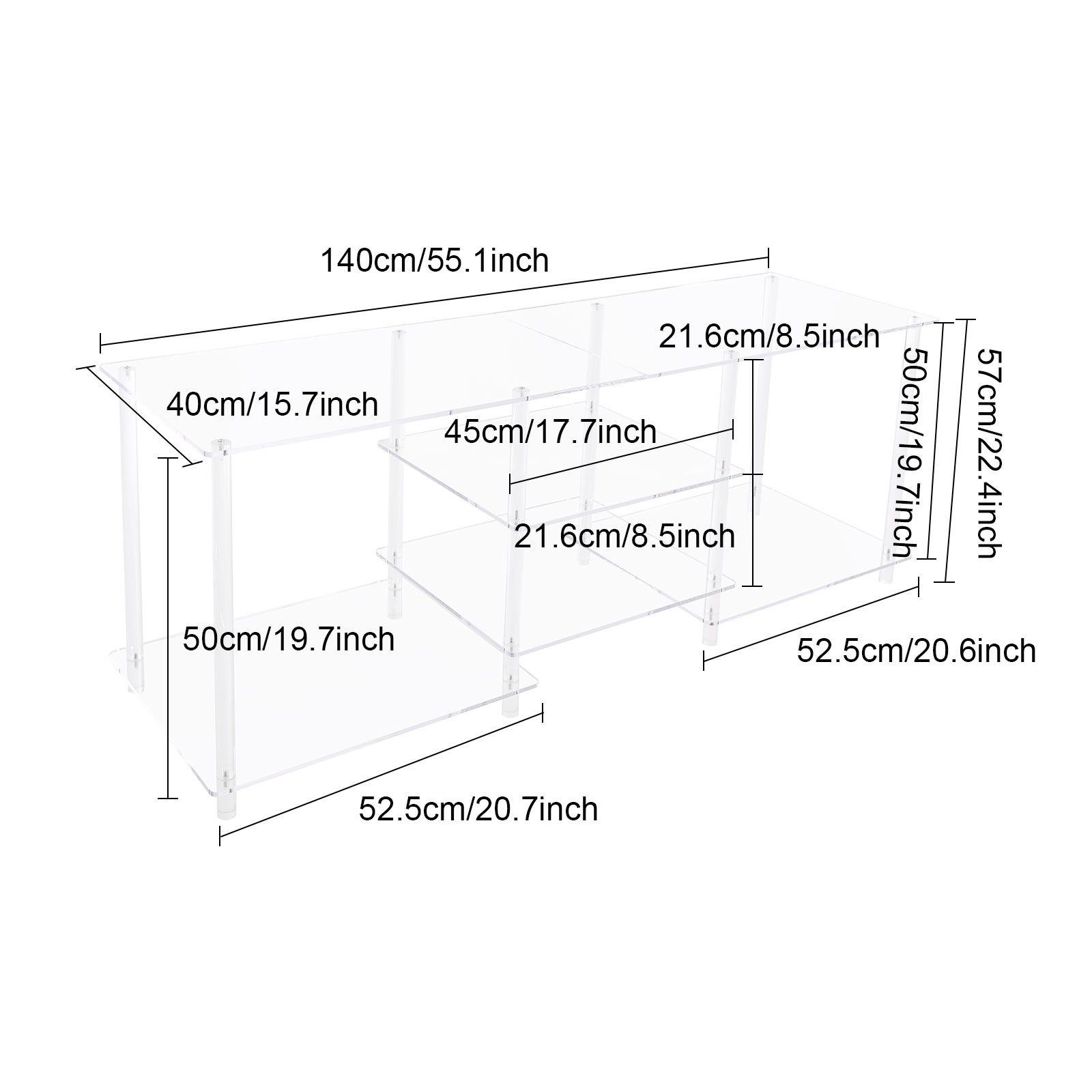 Acrylic TV Stand Open-Frame Computer Desk Organizer Shelf Media Console Table