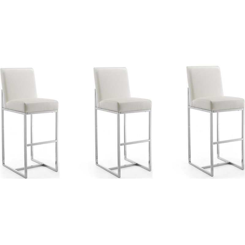Manhattan Comfort Element 29.53″ Faux Leather Barstool in White (Set of 3)