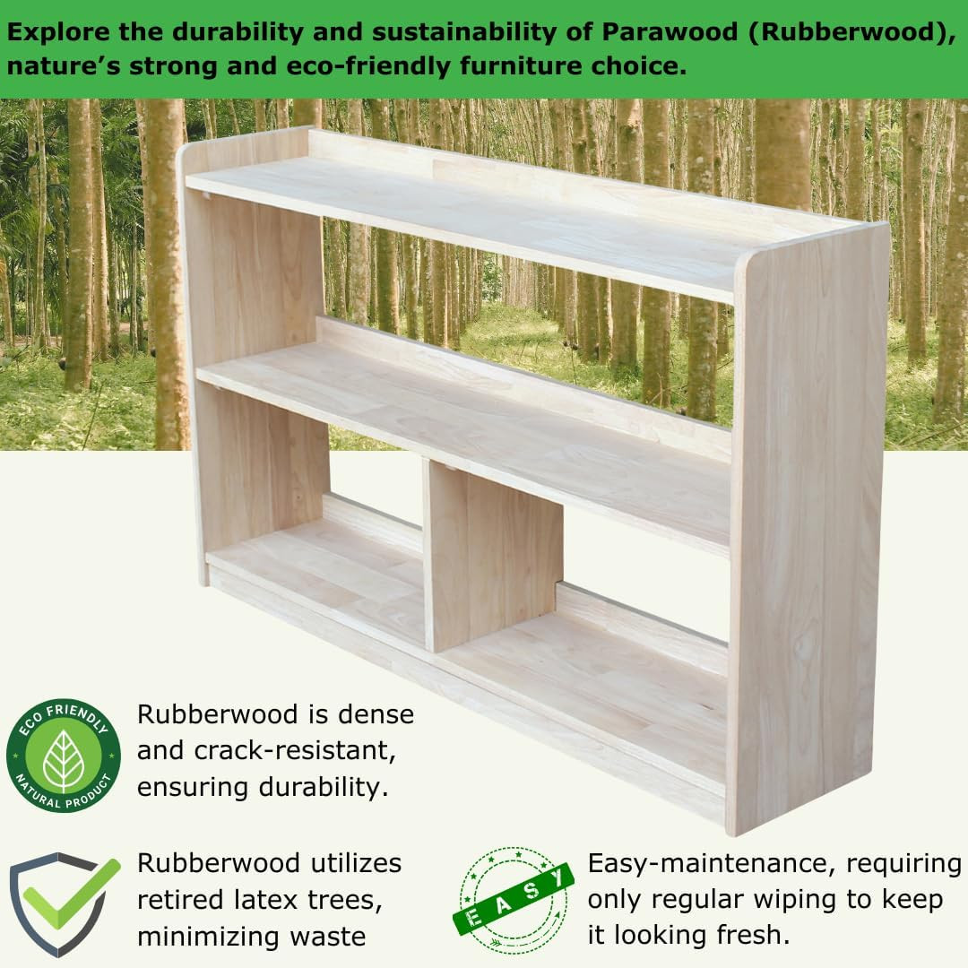 , Abby Divided Bookcase, Solid Real Wood, Sturdy Parawood, Dimensions 11″D X 48″
