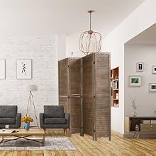 4 Panel Wood Room Divider 5.75 Ft Tall Wall Divider 68.9″ x 15.75″ Each Panel