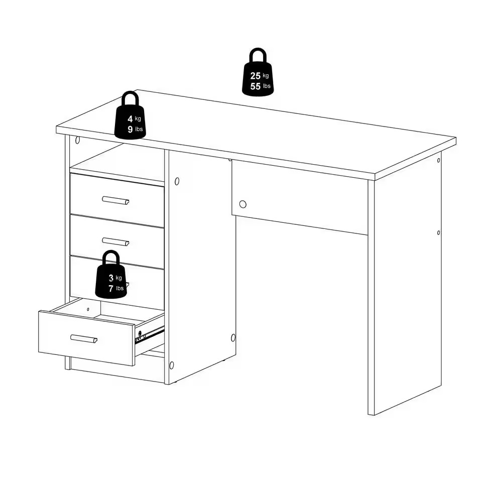 44 In. Rectangular White 4 Drawer Writing Desk with Built-In Storage
