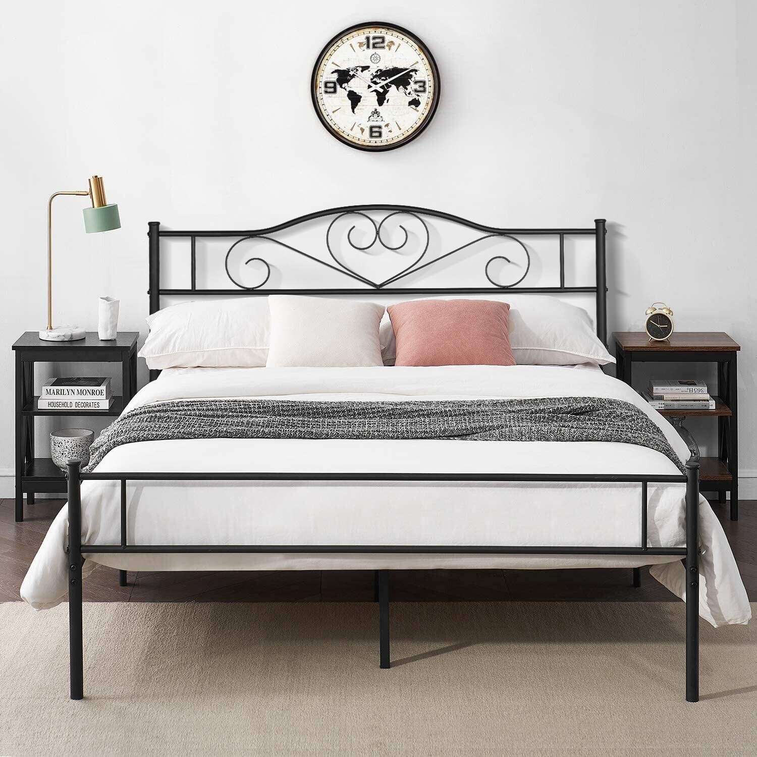 Queen Metal Bed Frame Platform with Headboard & Footboard Easy Assembly Black