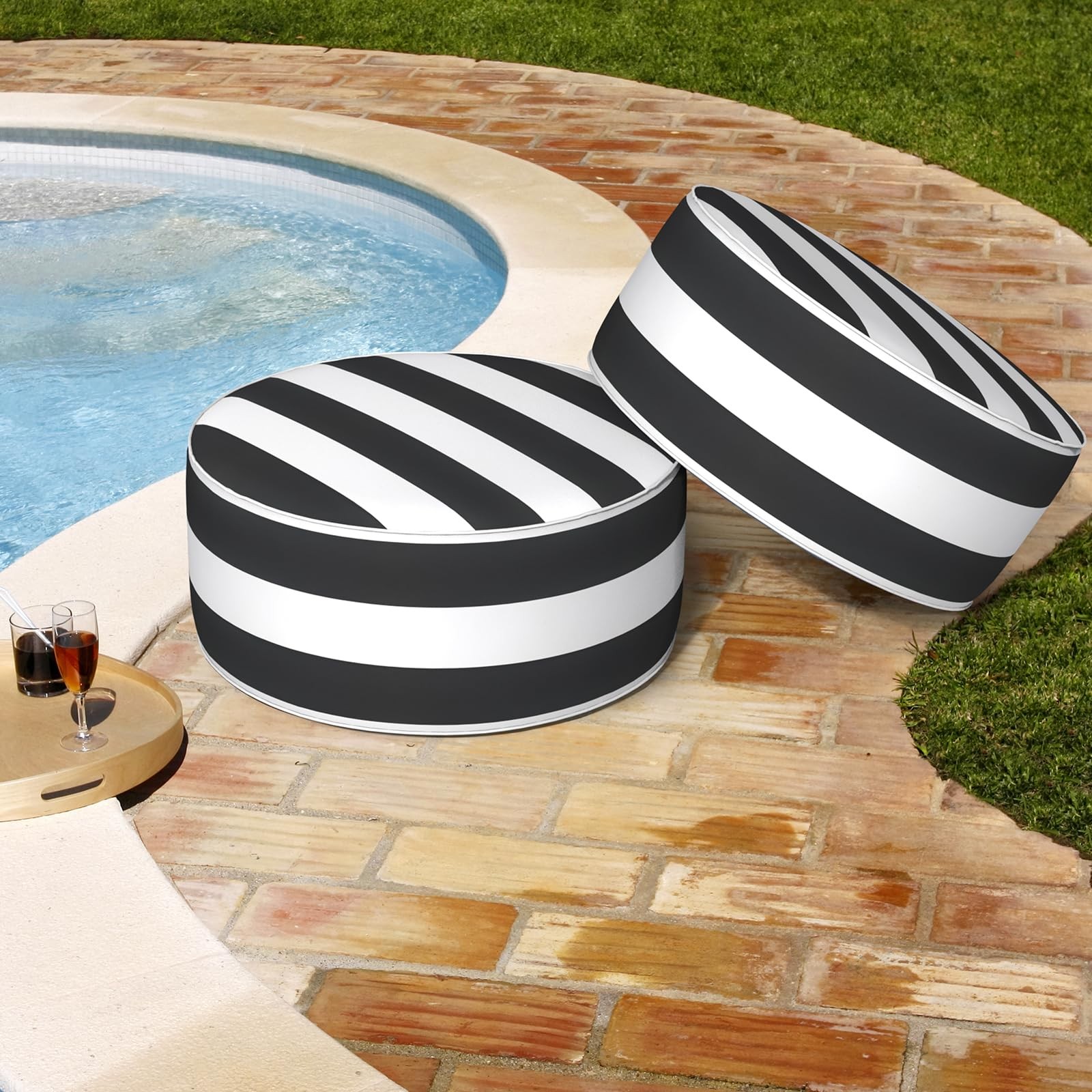 Melody Elephant Patio Inflatable Ottoman, 21″D x 21″W x 9″H, A Cabana Black
