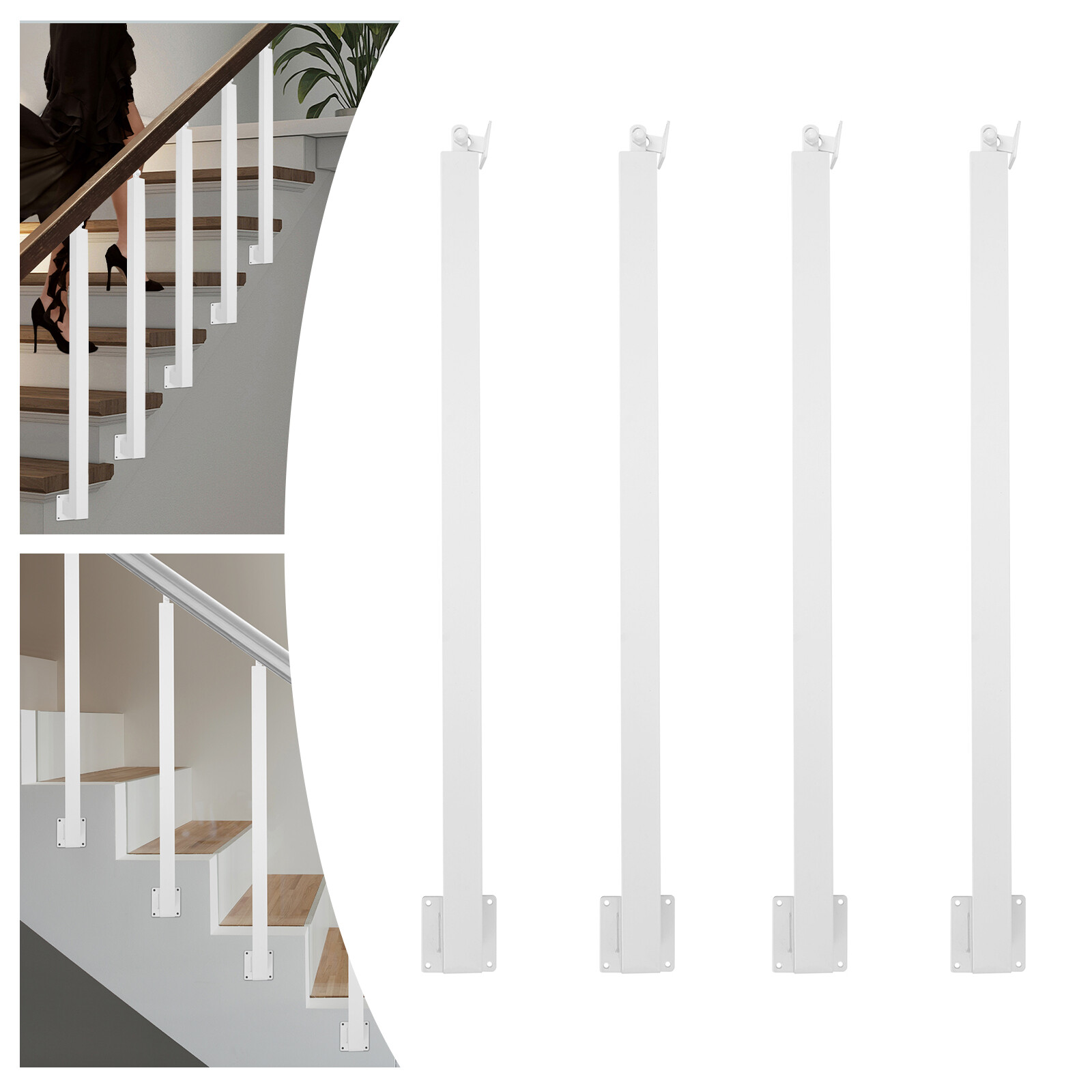 Square Stair Baluster Posts Metal Stair Post Decorative Railing For Stairs White