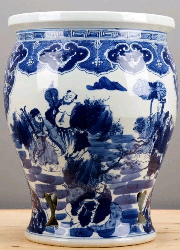 GARDEN STOOL BLUE AND WHITE CHINOISERIE STAND-15″ x 19″ H