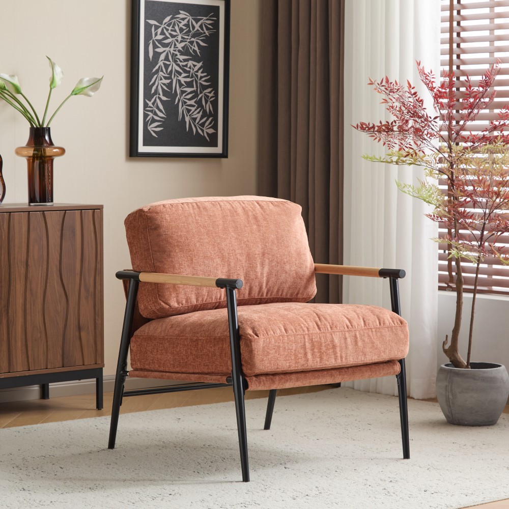 27.56″ Modern Accent Chair with Plush Cushions, Minimalist Metal Frame