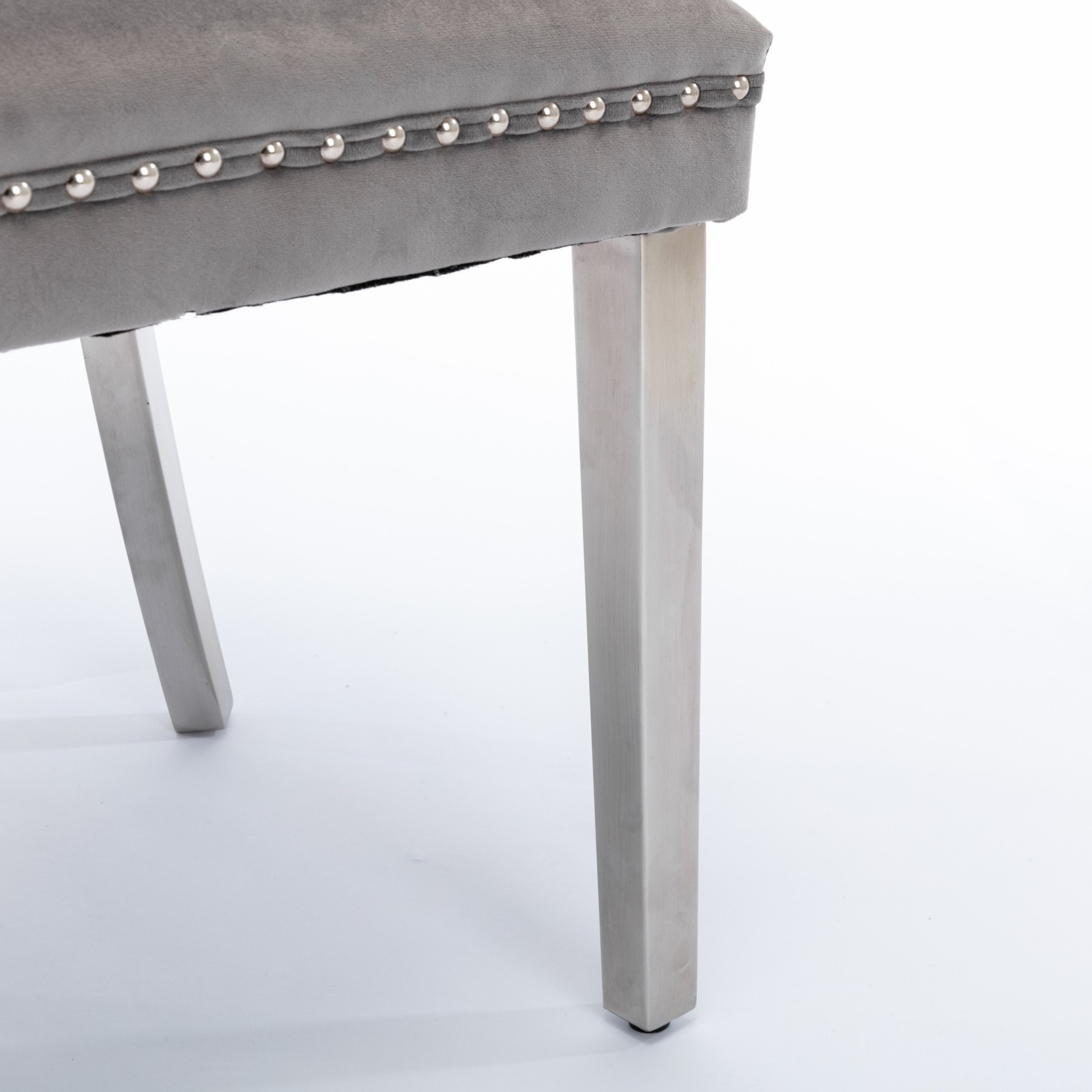 1PC Gray Velvet Upholstered Dining Chairs Wing-back W/Gold Stainless Steel Legs