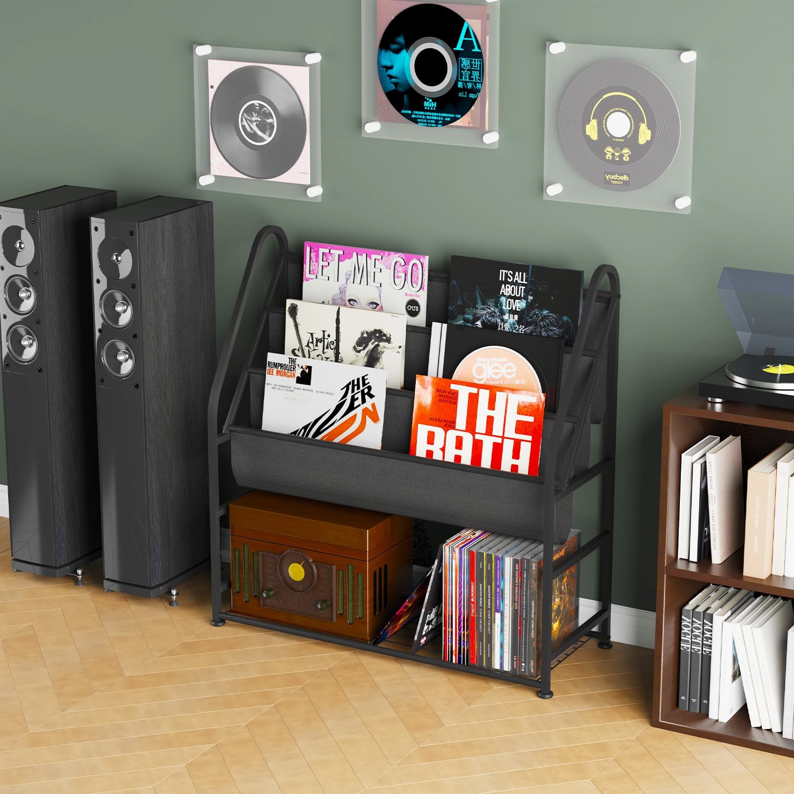 Vinyl Record Storage with Vinyl Shelf Display, Large Capacity Record Player S…