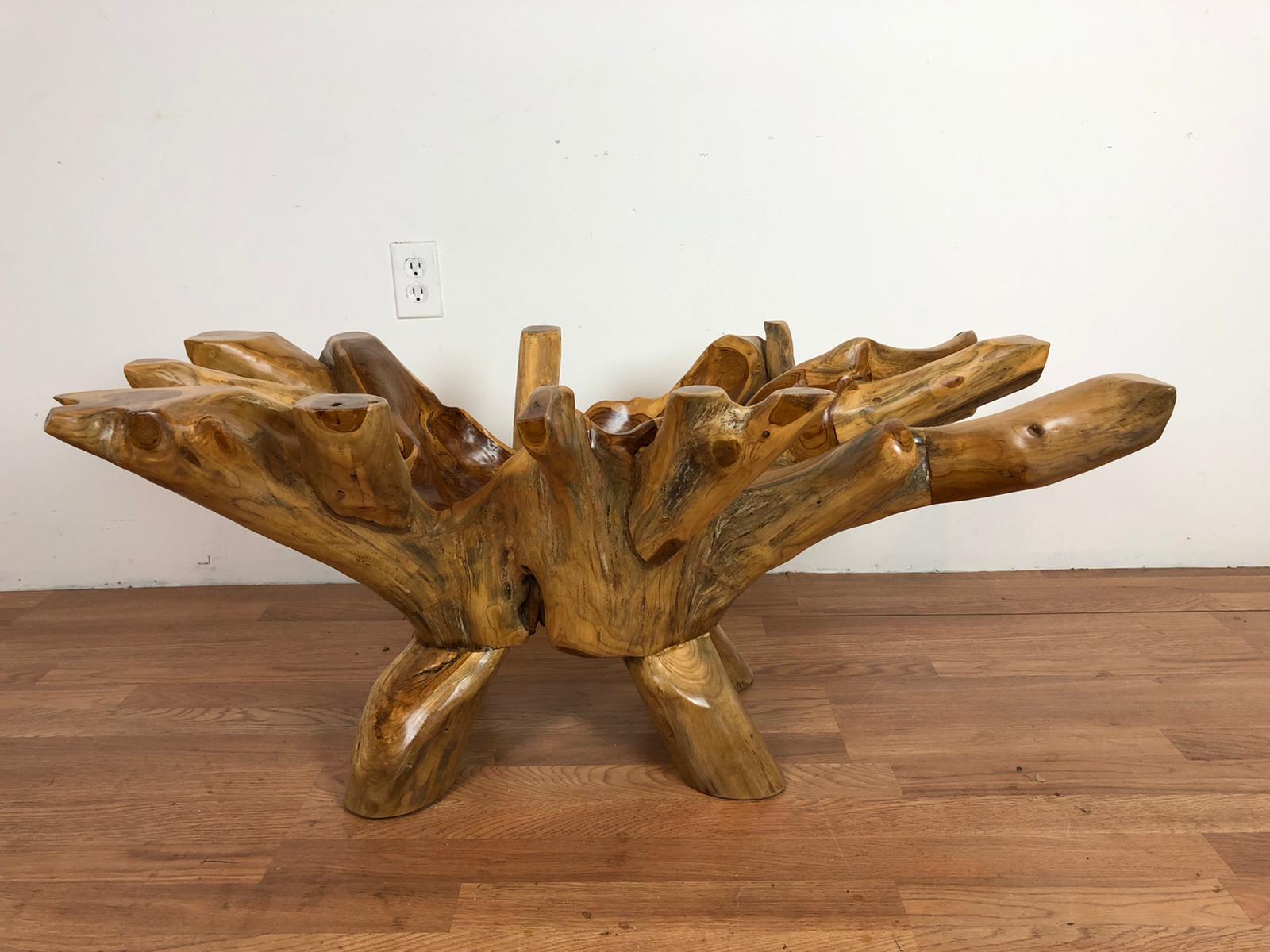 Teak root free form coffee table with beveled glass 43.5″ x 23.5″ TR02