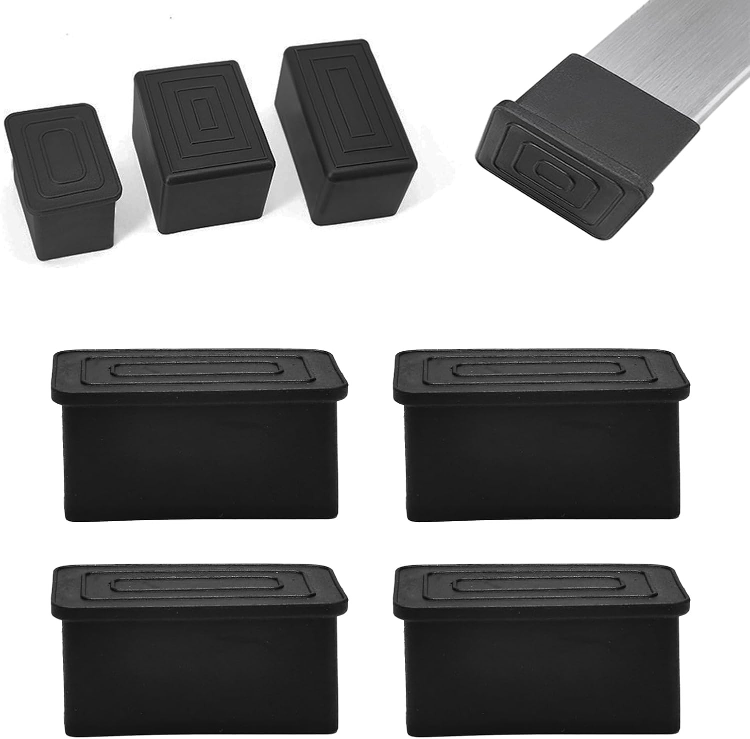 4 Pcs 1″ x 1-1/2″ Rectangular Rubber Chair Leg Caps, PVC Table Leg Covers, Fl…