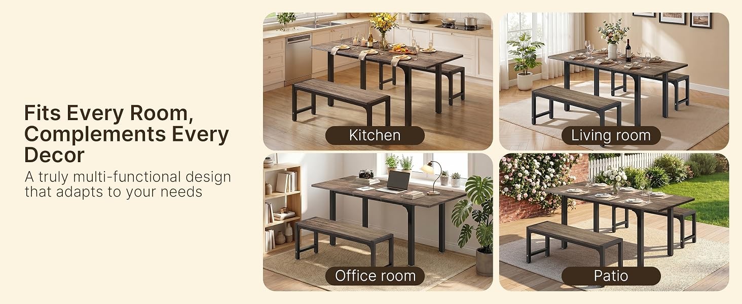 63“ Extendable Dining Table Set with 180° Smart-Flip Pivot, Grey | dining room