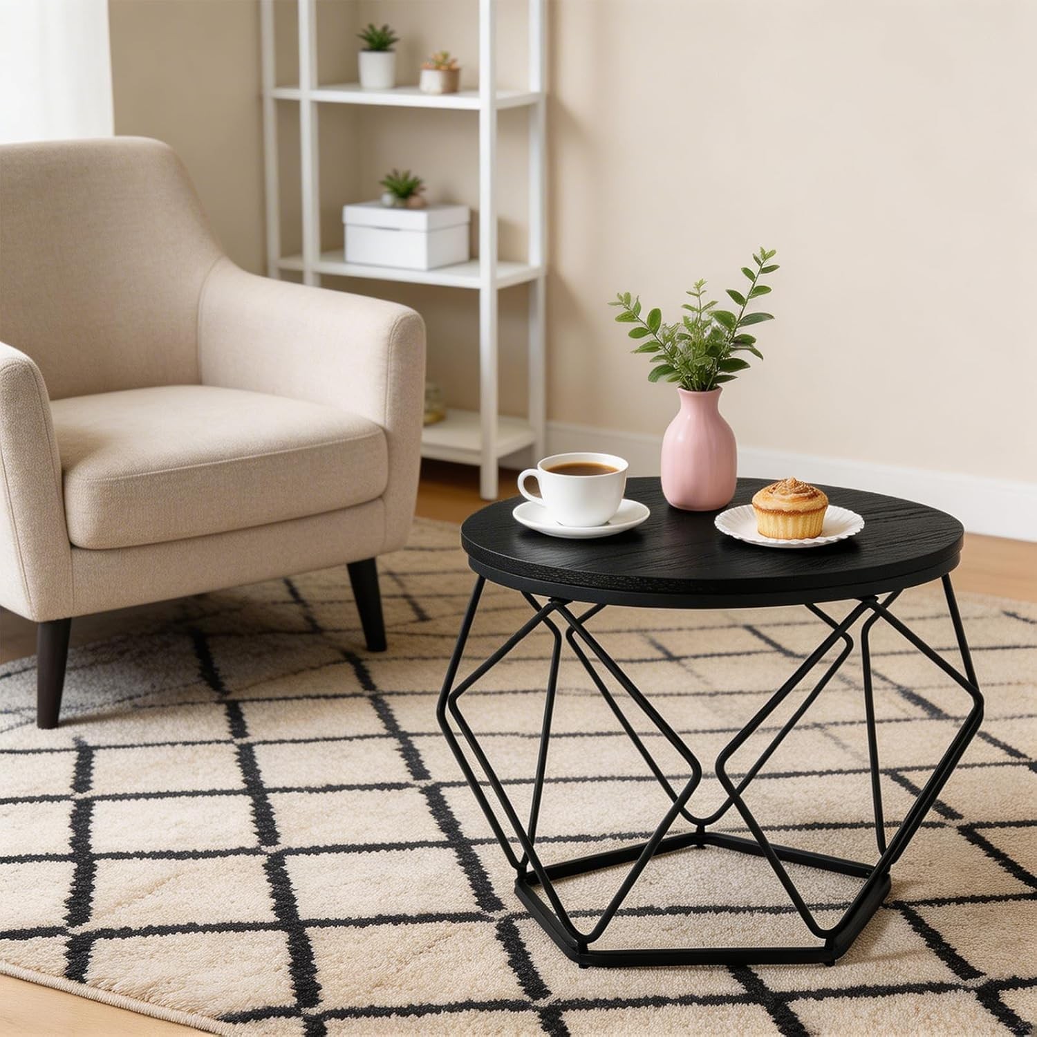Set of 2 Modern Round Coffee Tables,Geometric Design,Cafe Livingroom End Tables