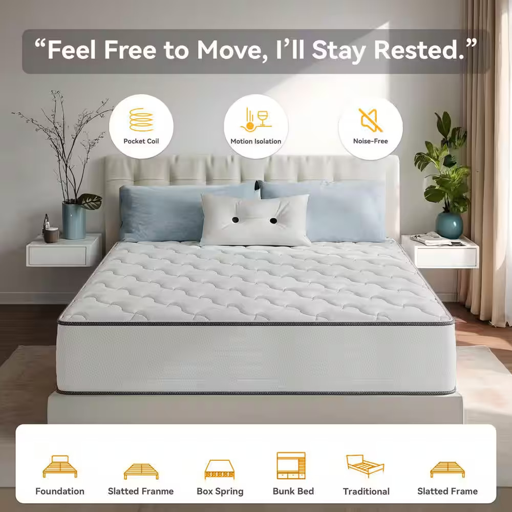 Full Medium Plush Hybrid Memory Foam 8 In. Individual Pocket Spring Breathable a