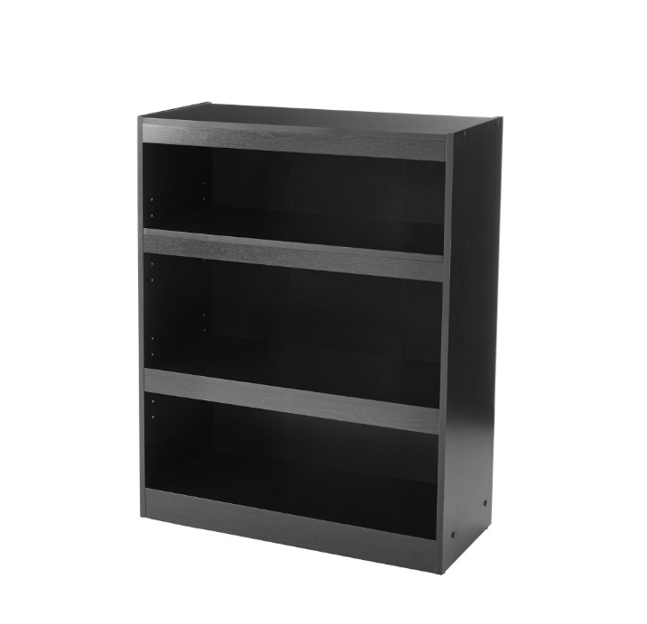 Framed 3-Shelf Bookcase Adjustable Shelves True Black Oak Storage
