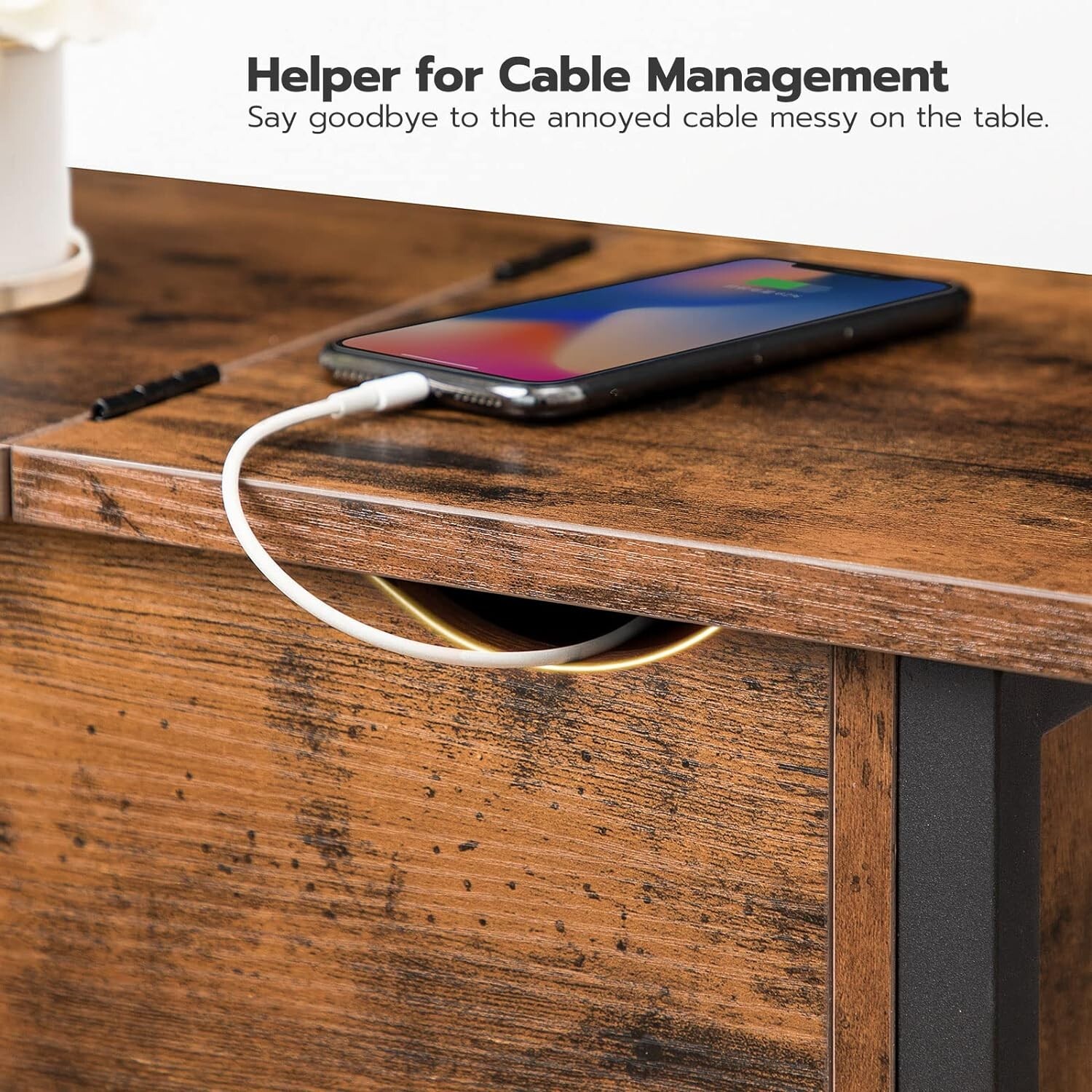 Multifunctional Rustic End Tables with Charging Station – USB Ports – Brown