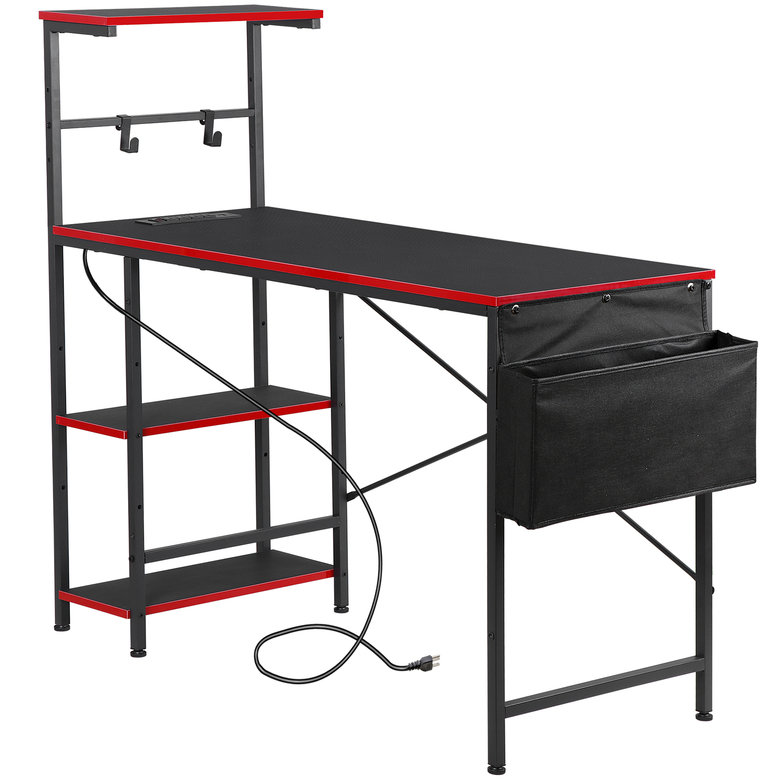 Computer Desk with Power Outlets 44 Inch LED Gaming Table with Side Storage Bag