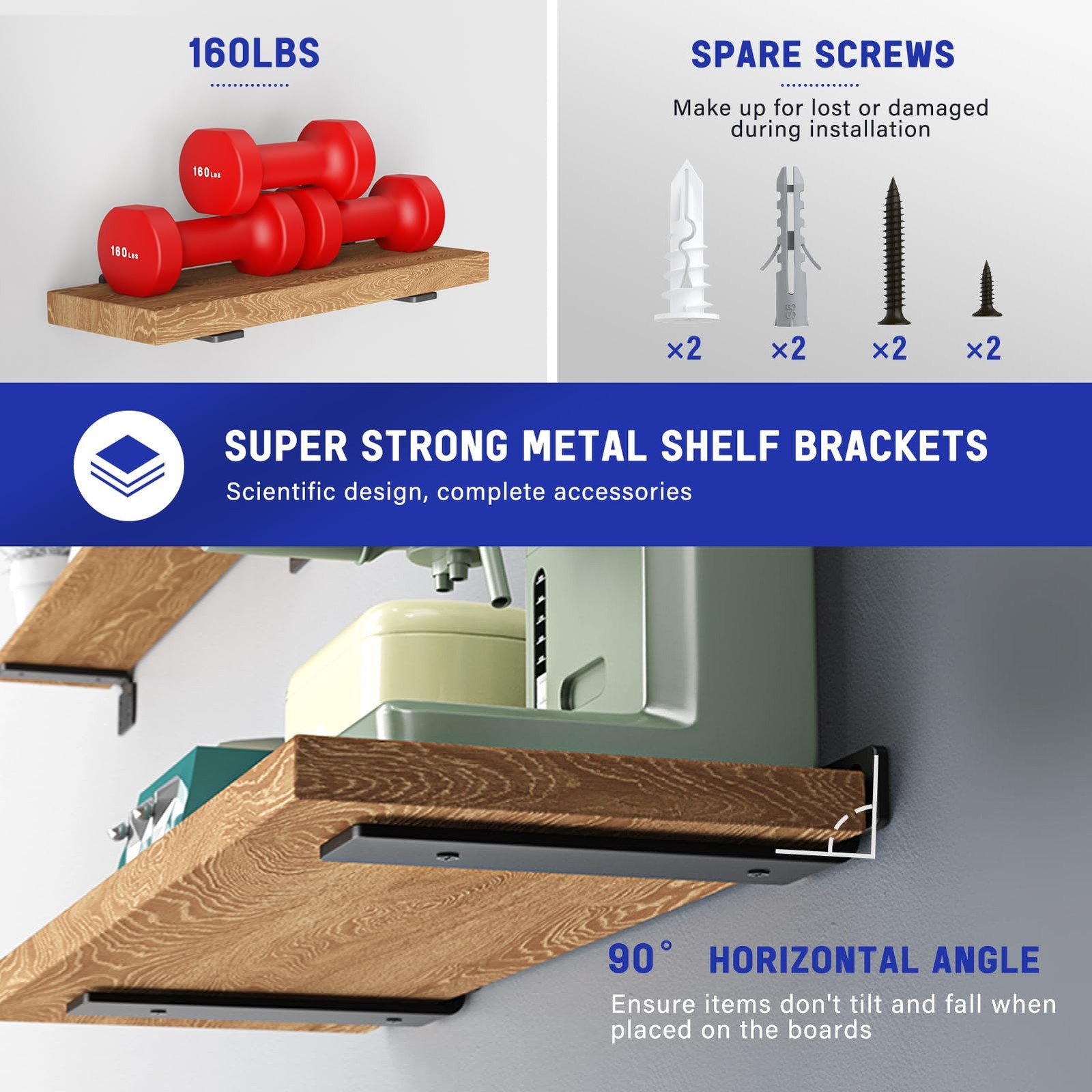 Shelf Bracket 12 Inch Heavy Duty Black Metal 160 Lb Load Capacity – Wall Mount