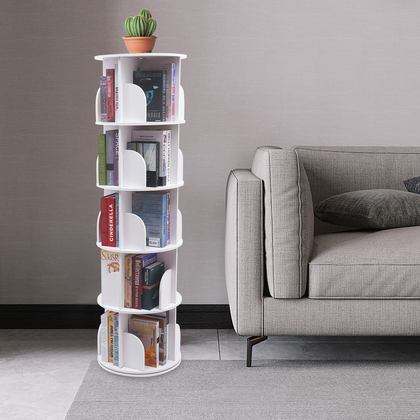 5Tier 360?? Rotating Bookshelf Bookcase Storage Shelf Free standing Display Rack