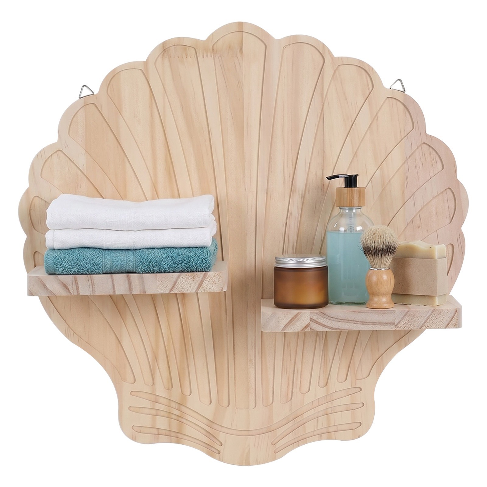 Boho Floating Wall Mounted Display Shelf Shell Shape Wooden Shelves Wall Decor