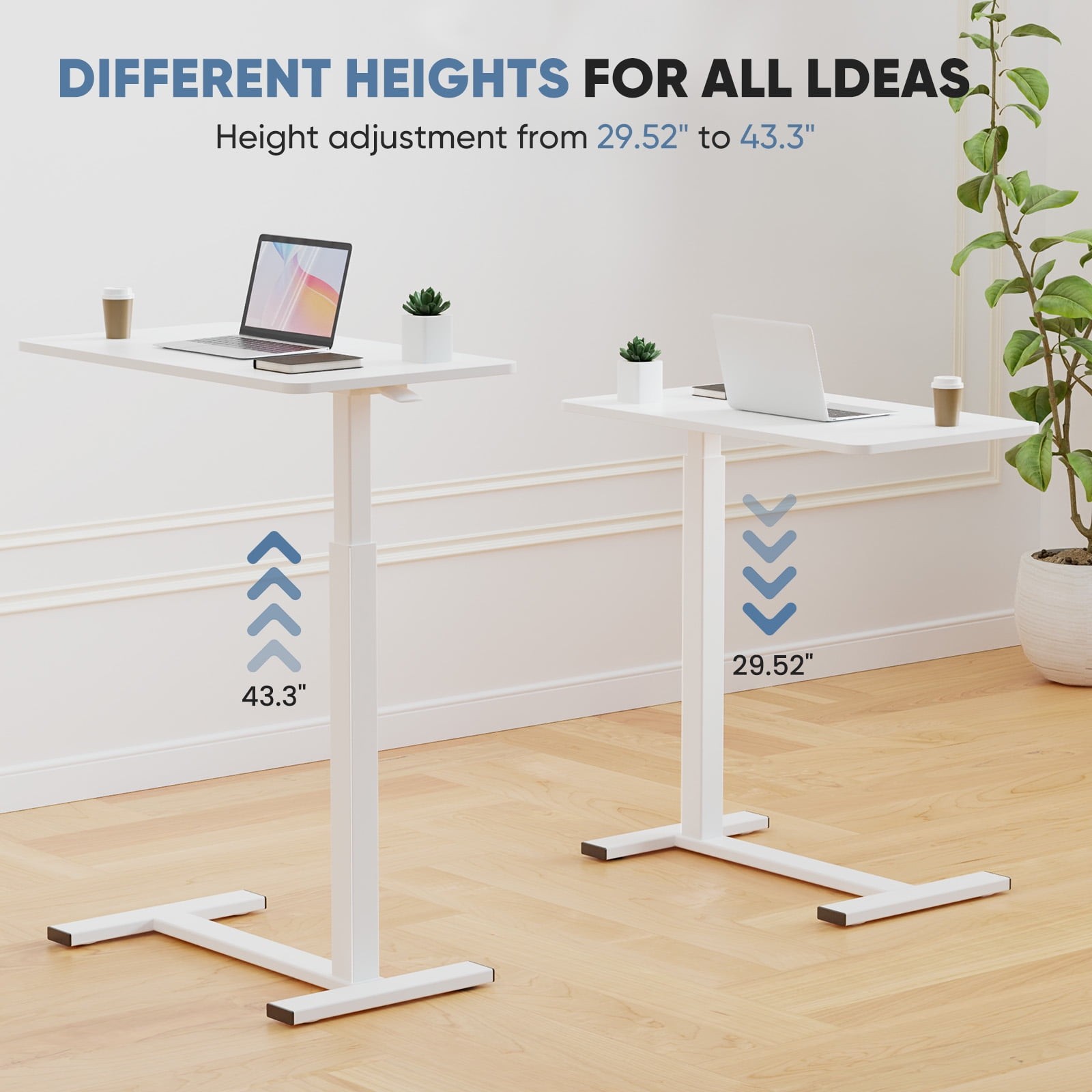 Overbed Table with Wheels, Mobile and Adjustable height Standing Desk