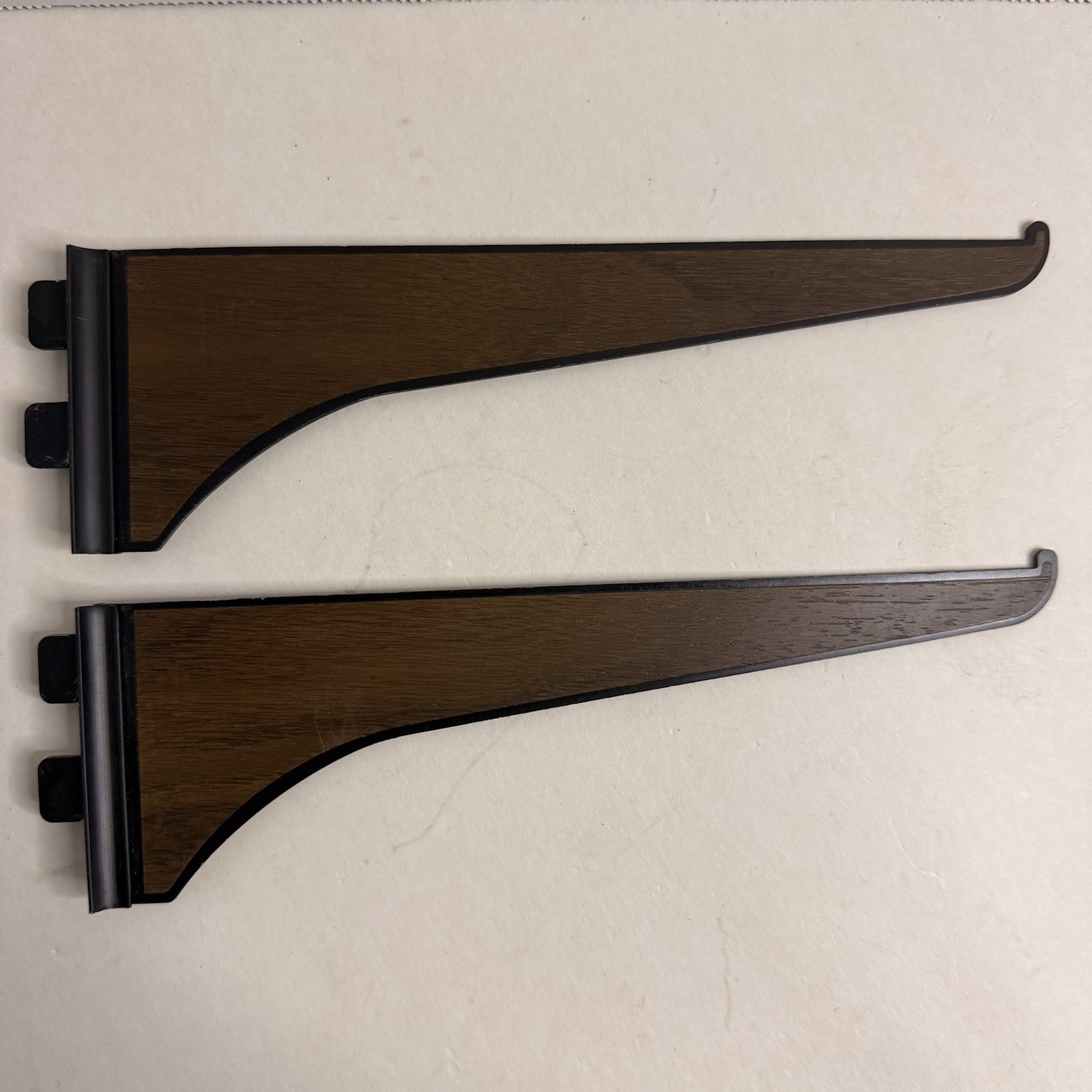 Vintage Wood Grain Shelf Brackets Wall Mount Pair 8.75” Retro Laminate