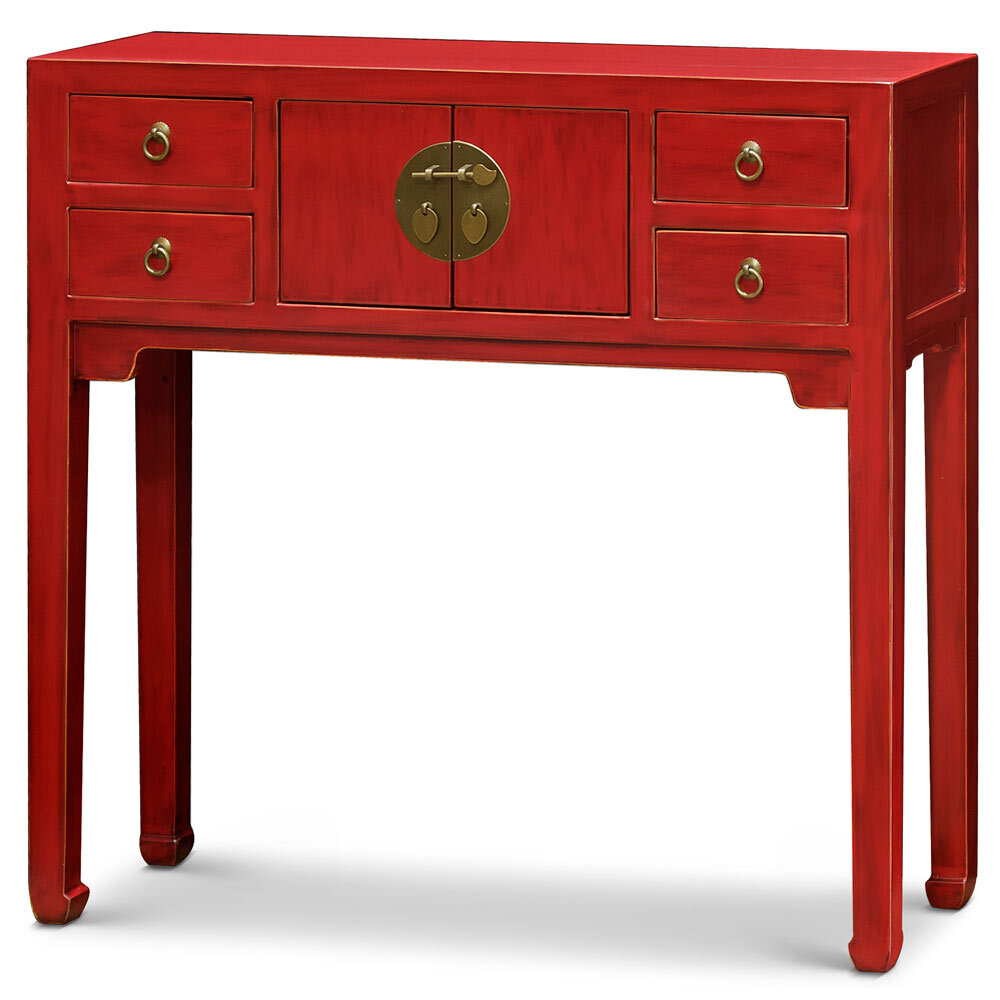 US SELLER – Distressed Red Petite Elmwood Chinese Mandarin Console
