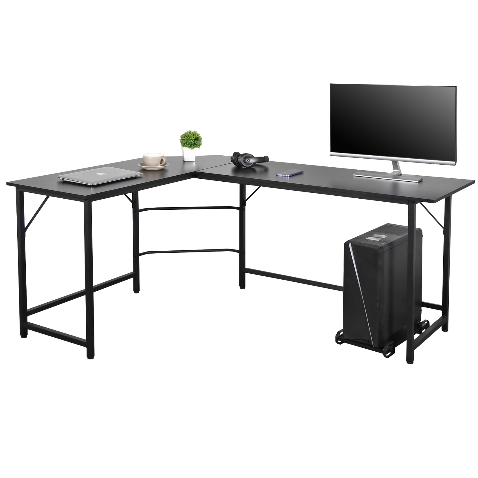 66″ L-Shaped Computer Desk Large Workstation Home Office PC Stand Modern