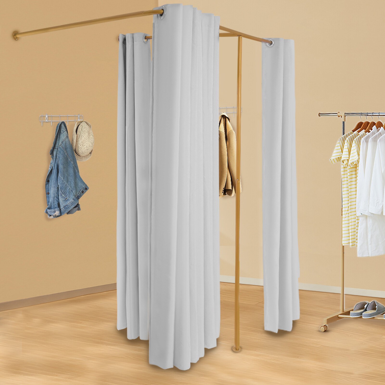 Gray Clothes Store Corner Changing Room F-shaped Double Fitting Room 2m* 1m* 2m~