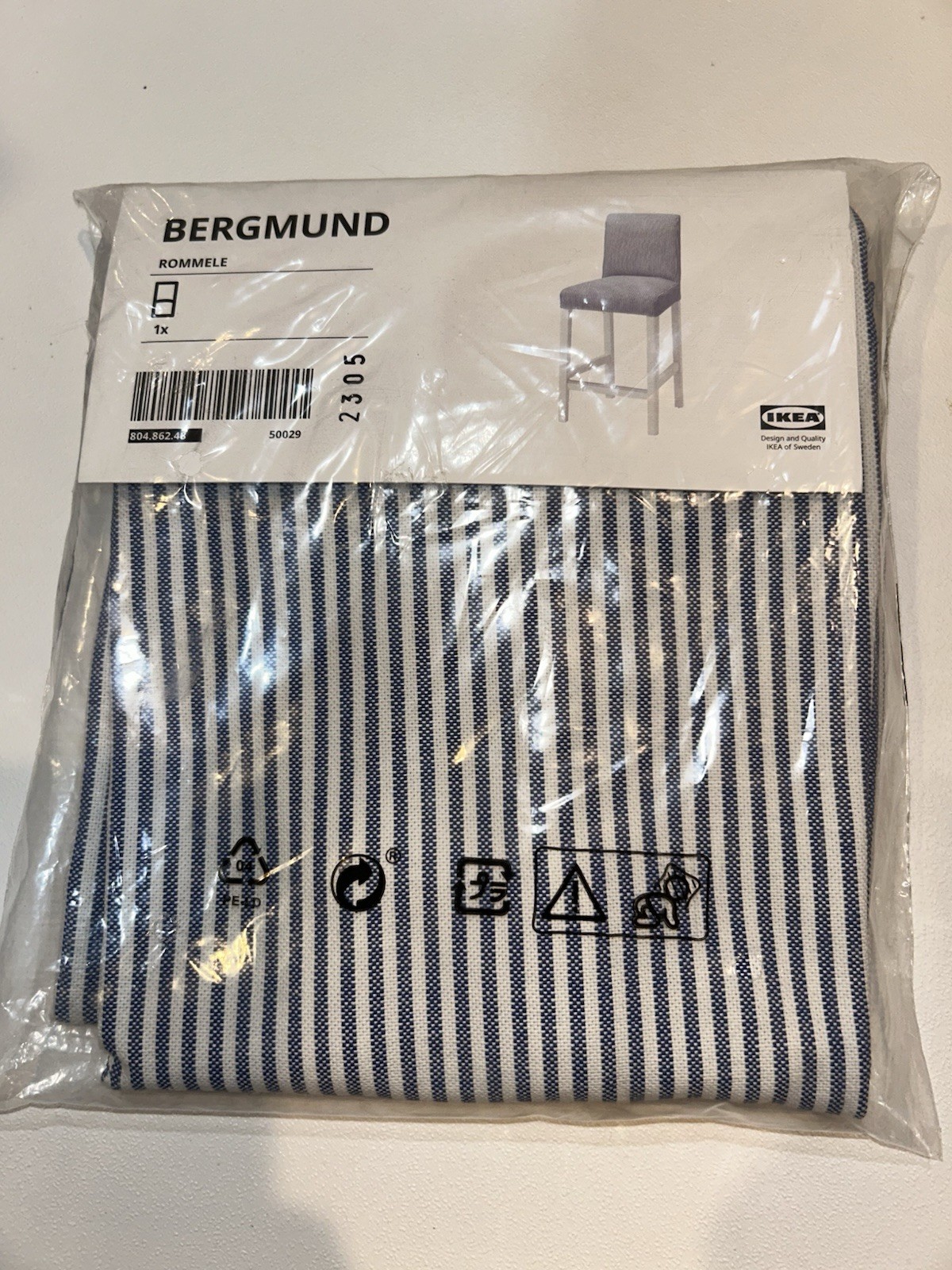 IKEA BERGMUND Pinstripe COVER for Bar Stool Rommele Blue White Stripes 80486248