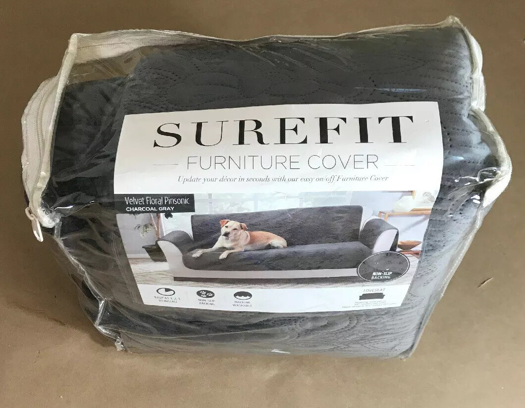 Sure Fit Soft Velvet Floral Pinsonic Patterned Loveseat Cover Gray – Pet Cover