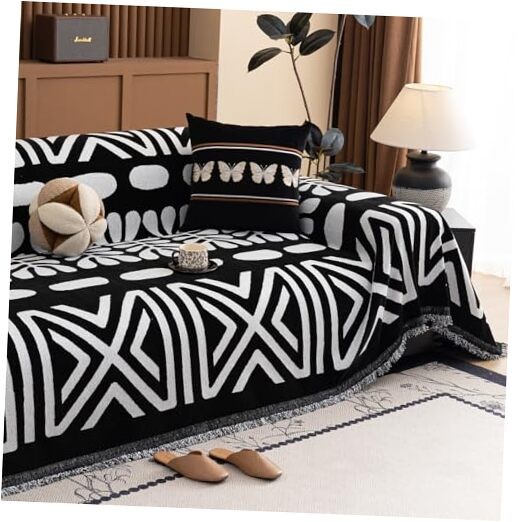 Boho Couch Cover Blanket Geometric X-Large:71″x 134″ Stripe: Black and White
