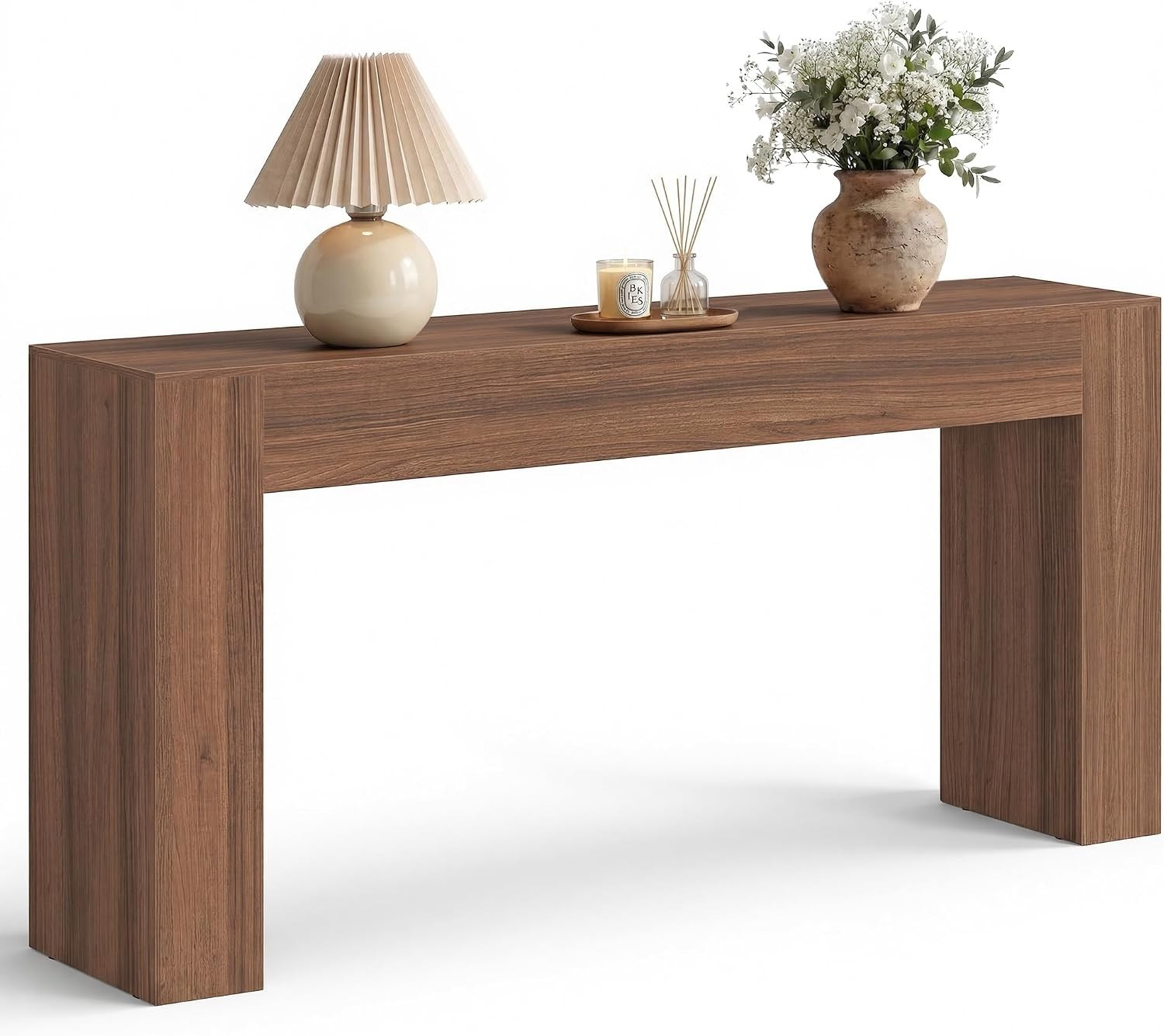 Stylish Farmhouse Console Table with Thick Top – Chestnut Brown, 63″ Wide