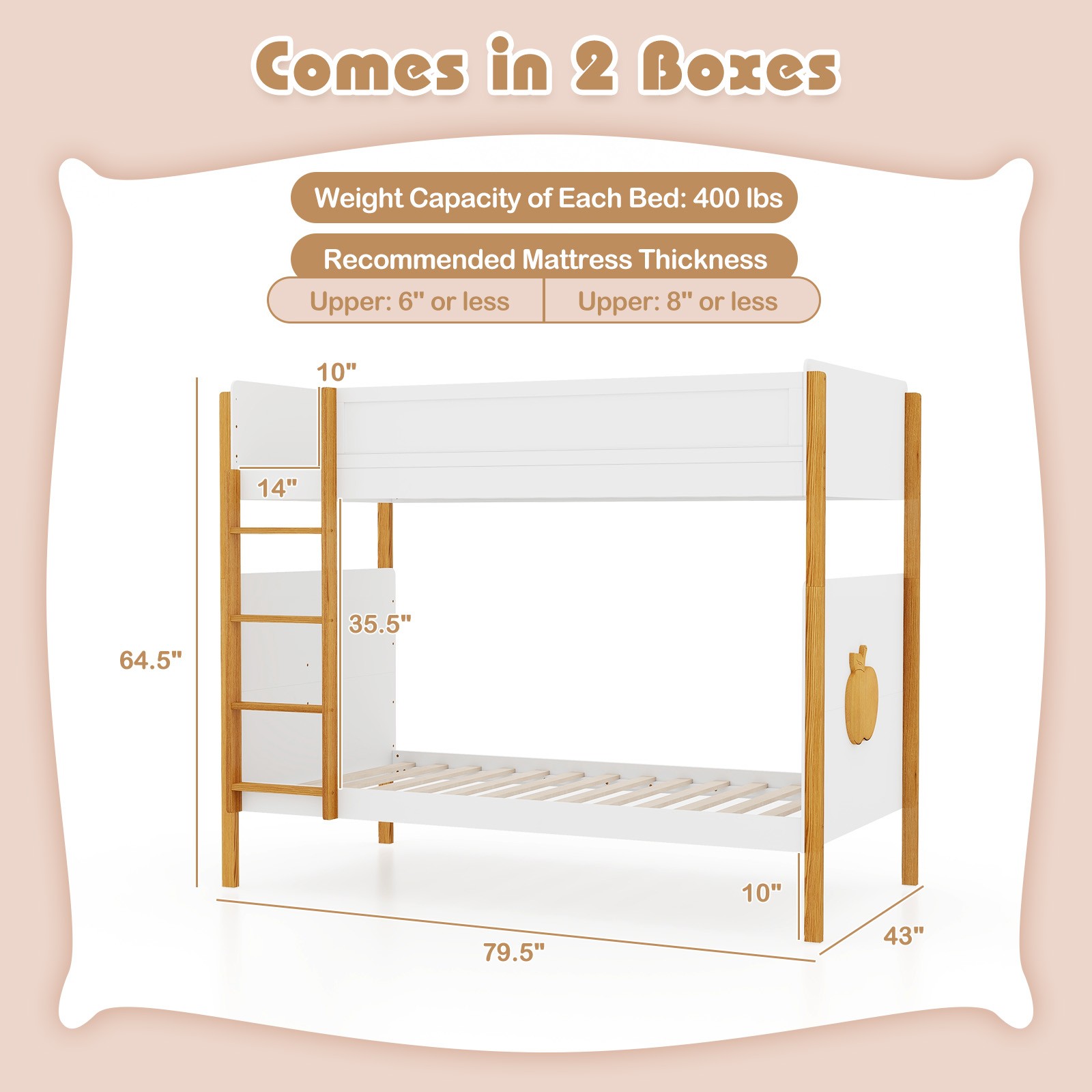 Twin 2-in-1 Over Bunk Bed Frame with Integrated Ladder & Safety Guardrails