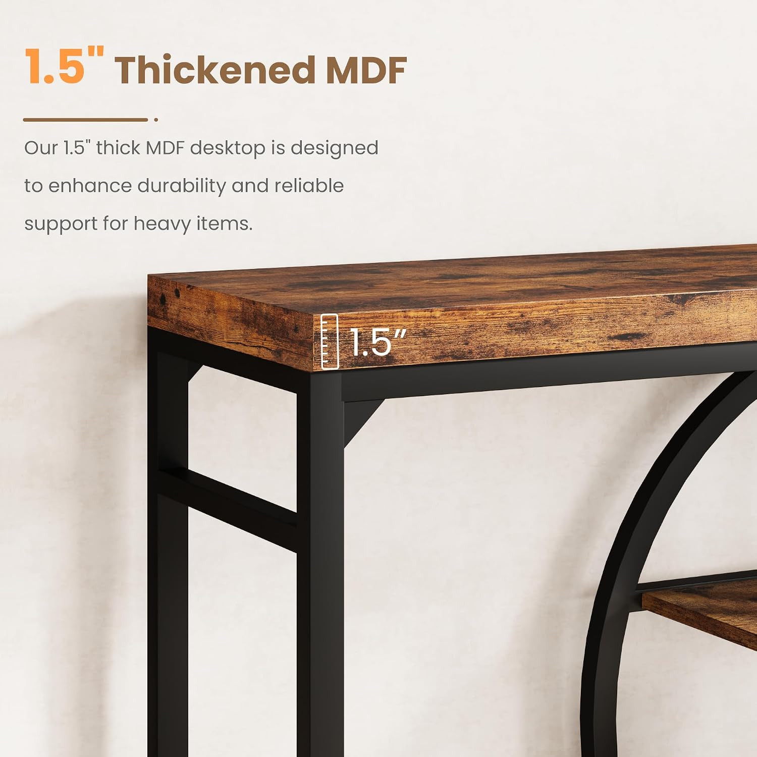 55″ Industrial Entryway Table with 5-Tier Storage Shelves & O-Shaped Frame
