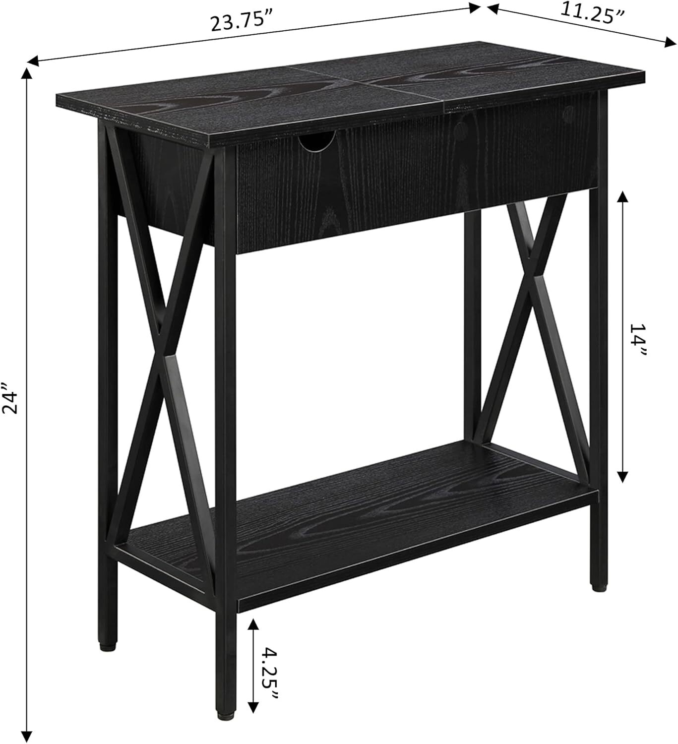 Convenience Concepts Tucson End Charging Station and Shelf, Black/Black
