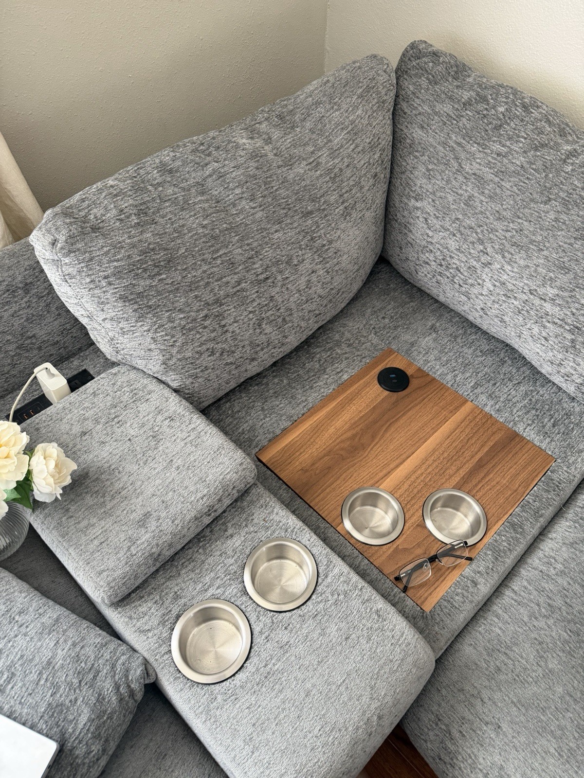 Gray Modular Sectional Sofa with Chaise, Cup Holders, Contemporary, Seats 6+