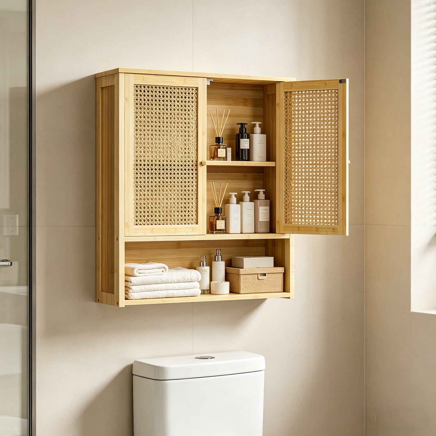 Bathroom Cabinet Wall Mounted Storage Medicine w Doors & Shelves Over The Toilet